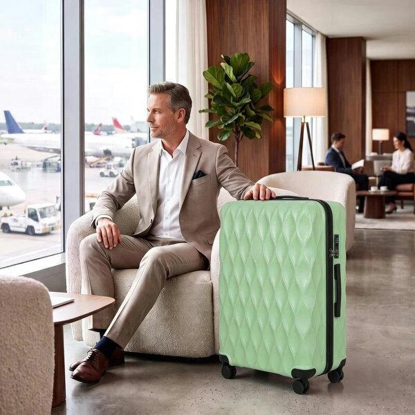 28Inch Suitcase, ABS Hard Shell Checked Luggage with TSA Lock, Spinner Wheels, Telescopic Handle, Green