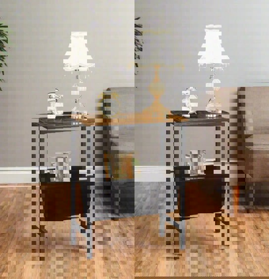 Modcraft Rustic Brown Narrow Side Table – Small Bedside End Table with Metal Frame for Bedroom or Living Room