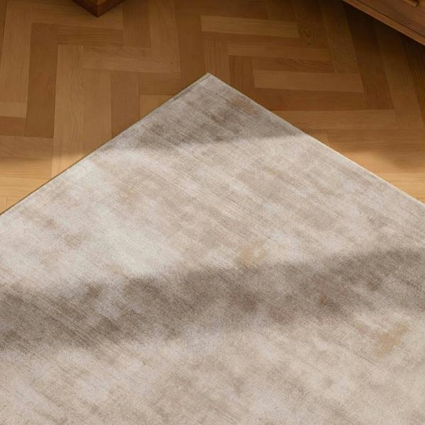 Beige rug on a wooden floor