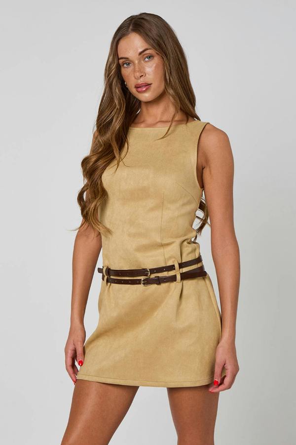 Urban Bliss Faux Suede Belted Shift Dress