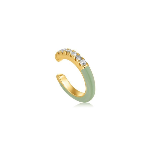 Gold Trip Enamel Ear Cuff - Sage Green