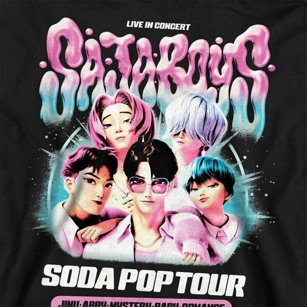 K-Pop Demon Hunters Unisex Adult Soda Pop Tour Saja Boys Bubbles Sweatshirt - Black