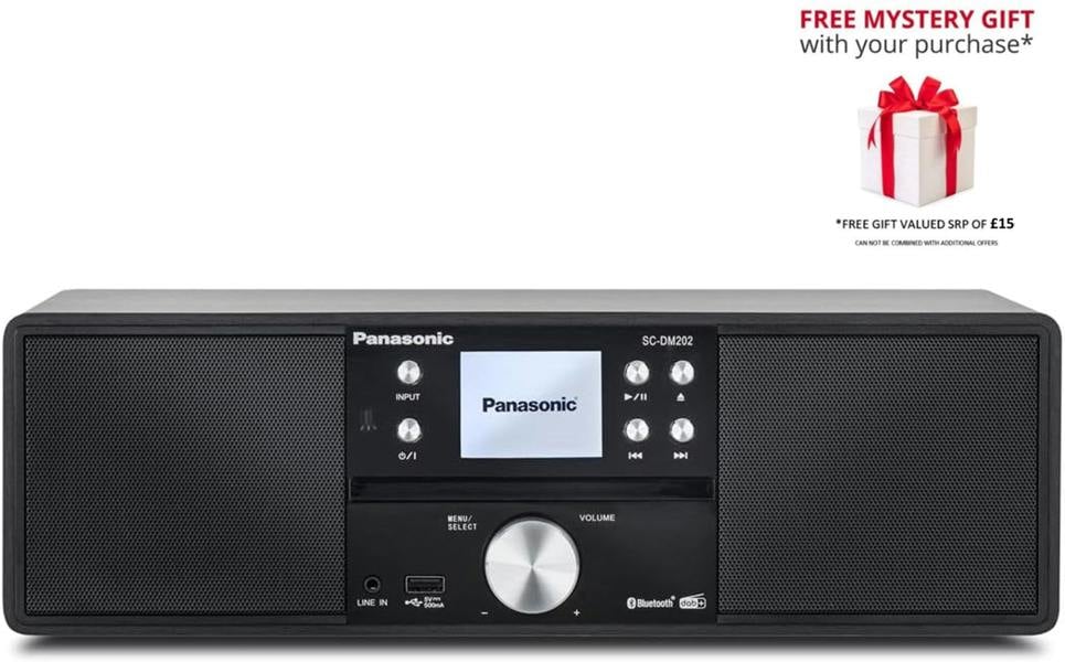 Panasonic SC-DM202EG-K Micro HiFi Compact Stereo System with FM/DAB+ Radio with Free Gift RRP £15