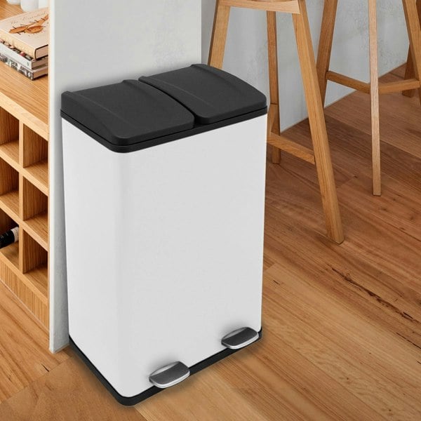 Monstershop 60L Dual-Compartment Kitchen Pedal Bin - White