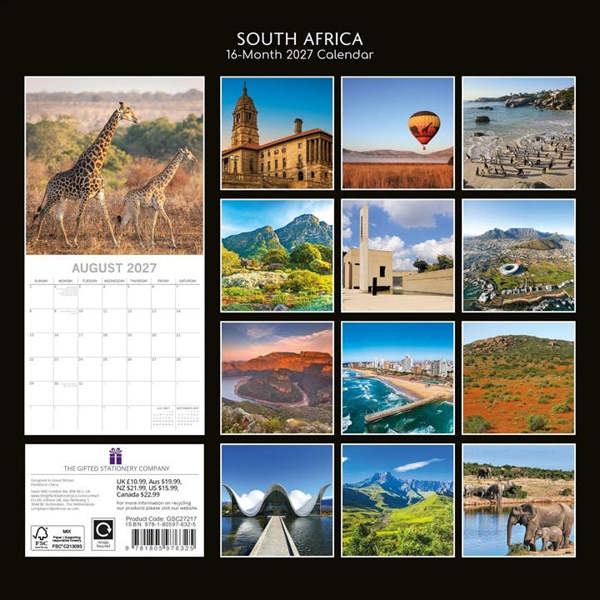 South Africa Calendar 2027, Wall Calendars, Month To View, Travel, Gift