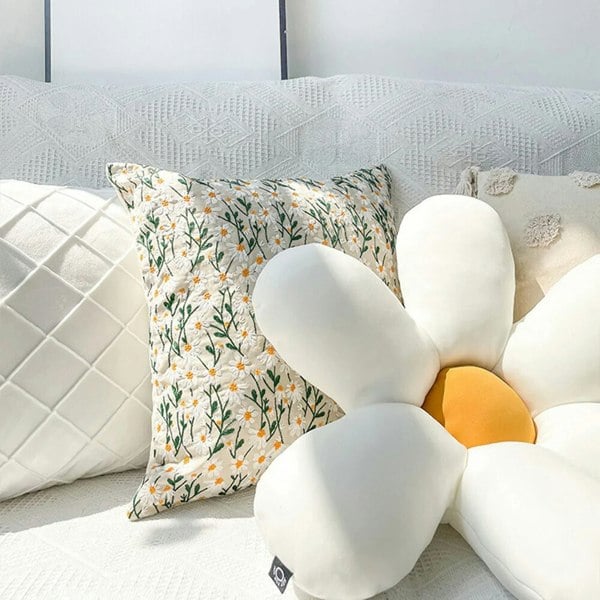 Anyhouz Anypillow Pillowcase Cream Daisy Embroidered Decorative Cushion Cover