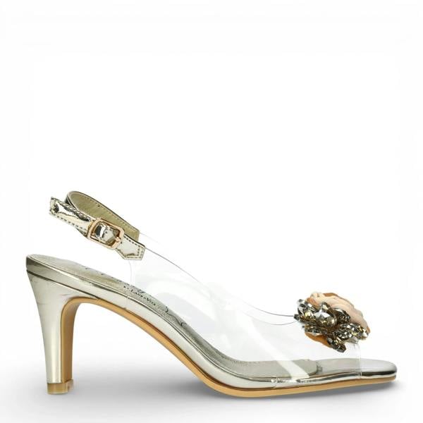 Laura Vita Mira 05 - Women’s Clear Golden Slip-On Heel Sandals
