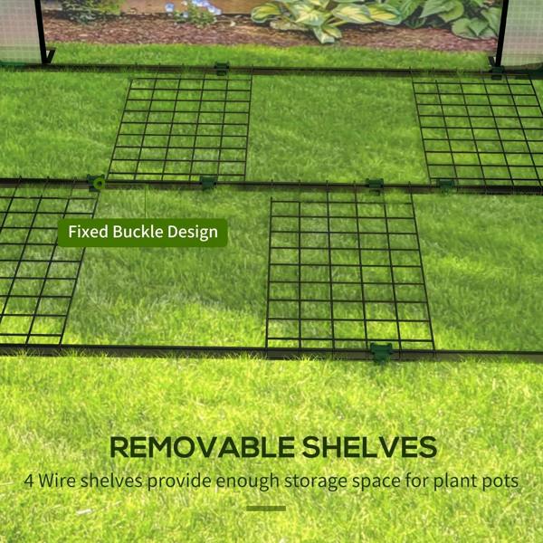Mini greenhouse wire shelving grids with secure buckle fasteners