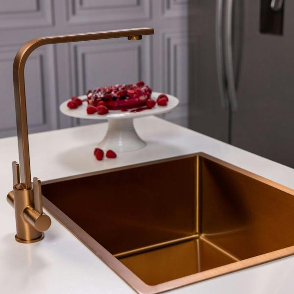 Flode Paddla | Dual Lever Kitchen Tap | Swan Neck Design | Brushed Copper