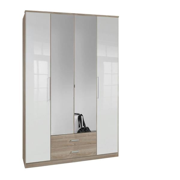 Gamma 4 door gloss white and oak wardrobe