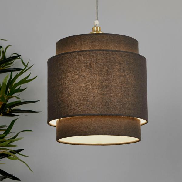 LINEN  TIERED SHADE 25CM CHARCOAL