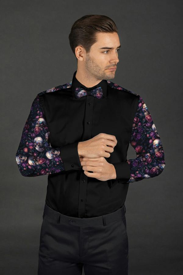 CLT25101 BLACK SKULLS WITH BOWTIE - Claudio Lugli Shirts