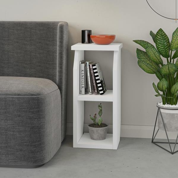 Decortie Tena Modern Side Table with Storage Minimalist Design White