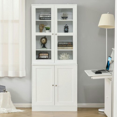 Wyld Haus Mola Colu Wood And Glass White Display Bookcase With Adjustable Shelves And Glass Doors