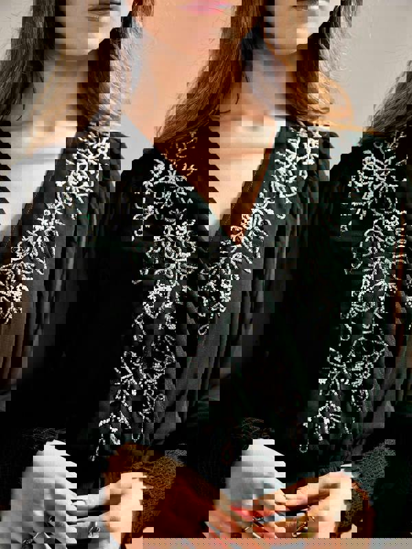 GWD Floral Dark Green Embellished Sparda Top