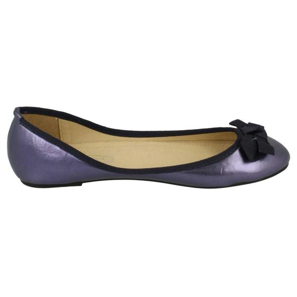 Spot On Ladies Spot On Flat Ballerina Ribbon Bow Vamp Shoe