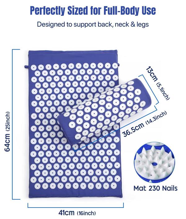 ROMIX Acupressure Mat and Pillow Set with Carry Bag, Spike Massage Mat for Back, Neck and Feet Relaxation