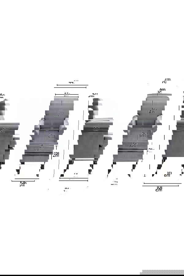 Living and Home Grey Soft Velvet Armchair with Gourd Shaped Castor Legs