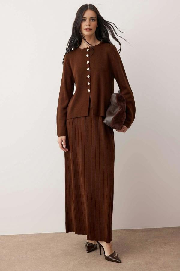 WOVCOR 2-Piece Buttoned Skirt and Knit Top and Bottom Set