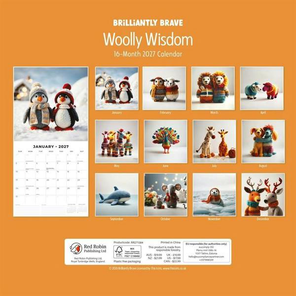 Brilliantly Brave, Woolly Wisdom Calendar 2027, Wall Calendars, Month To View, Humour, Gift