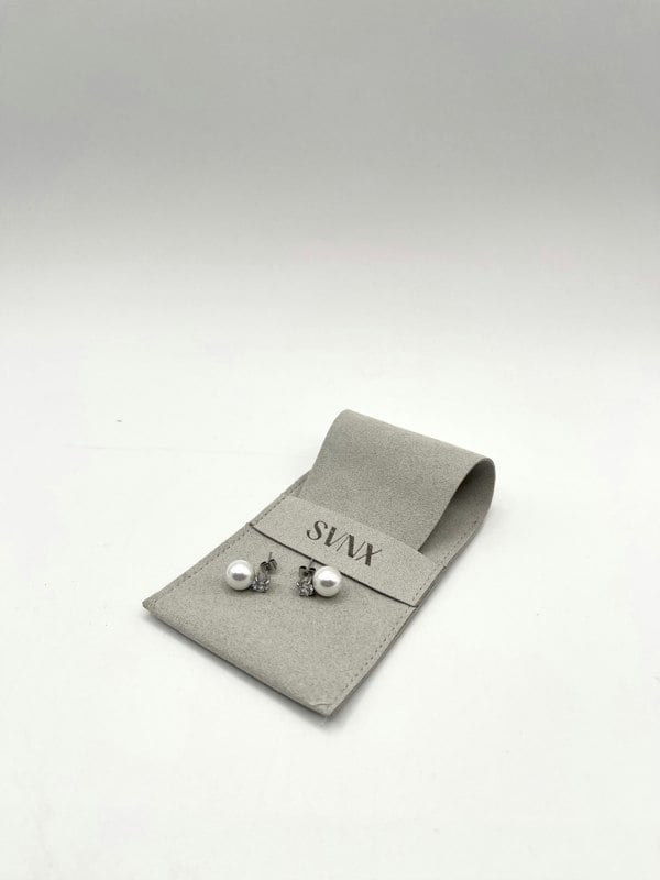 SVNX Pearl Diamante Earrings in Silver Colour