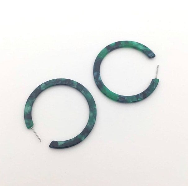 One Of A Kind Club Green and blue big hoop acrylic earrings