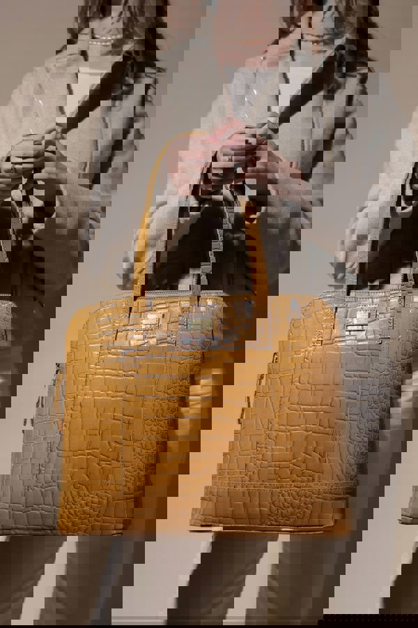 Assots London 'Eva' Mustard Croc Real Leather Designer Unlined Tote Bag