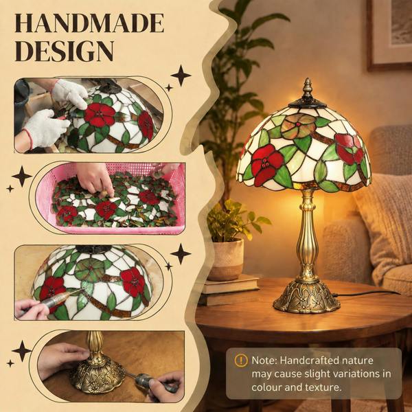 HOMCOM Stained Glass Table Lamp, Handmade Antique Bedside Lamp