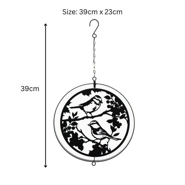 EDH Door Hardware Black Metal Blue Tit Hanging Silhouette Orbit Spinner – 39cm x 23cm | Elegant Garden & Patio Décor | Wind Spinner for Outdoor Spaces