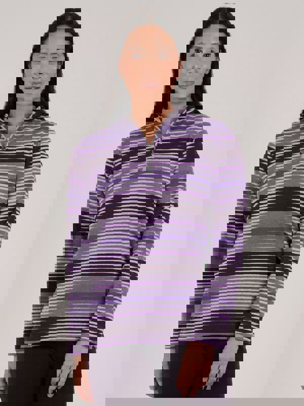 PennyPlain Striped Zip Funnel Neck- Mulberry