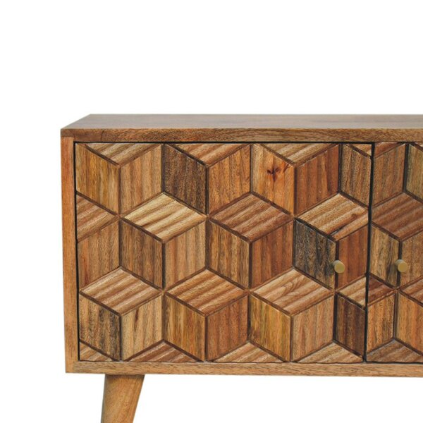 Wyld Haus Talloires Carved Mango Wood Storage Media Unit 2 Drawers 2 Shelves