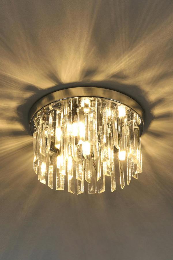 Living and Home Luxury Crystal Column Flush Mount Ceiling Light with Chrome Frame