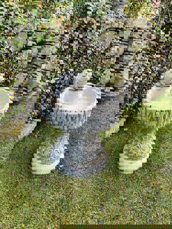 Rustic Garden Birdbath with Frog atop