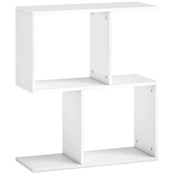 White S-shaped 3-tier narrow end table with open storage shelves