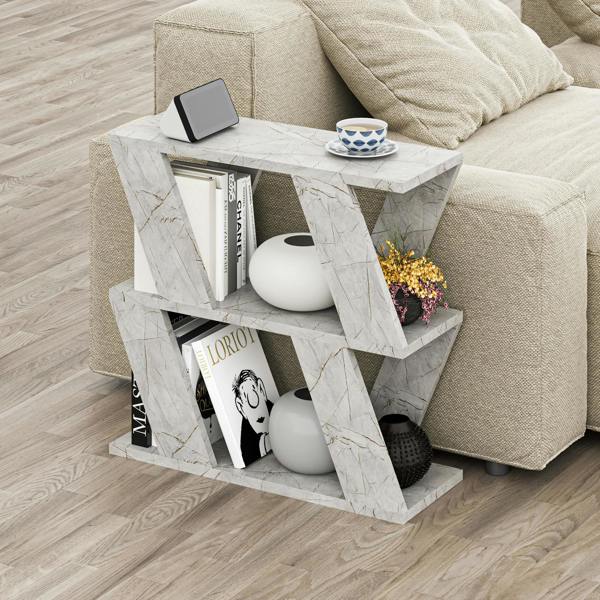 Decortie Lazena Modern 3-Tier Side Table, Slim Particleboard End Table H55.4cm