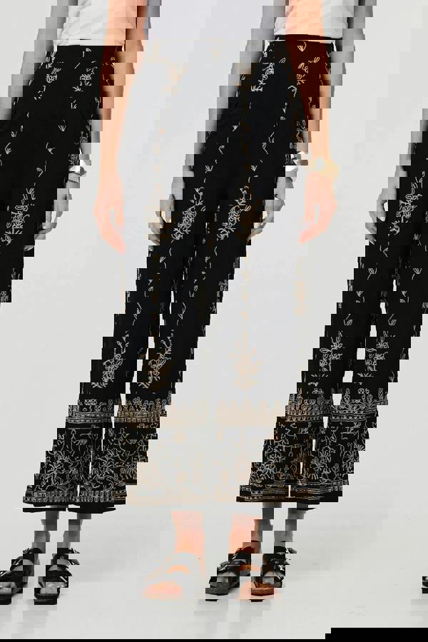 Black | Embroidered High Waist Wide Trousers