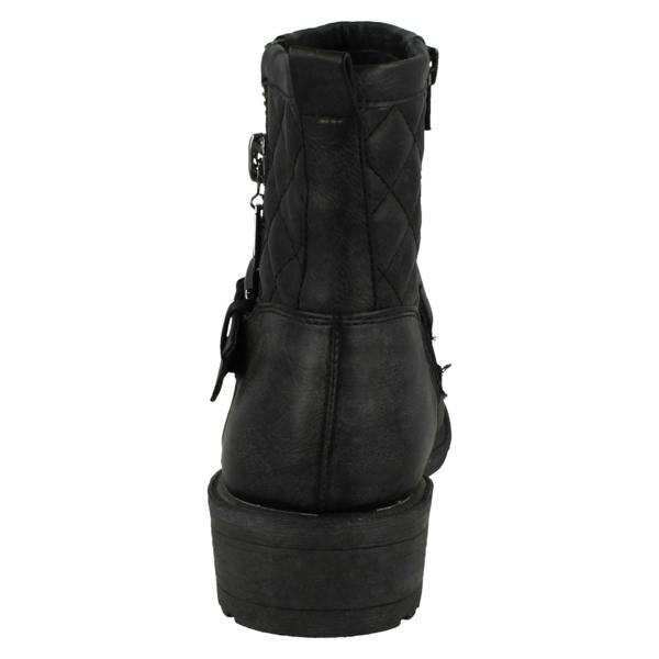 Spot On Ladies Spot On Mid Heel Quilted Biker Boots