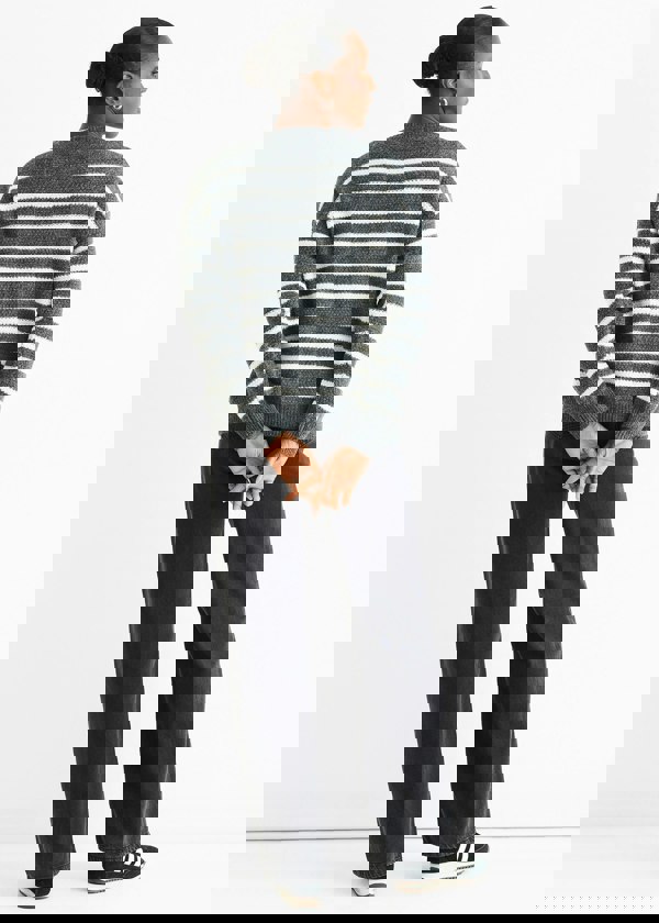 Gini London Grey Stripe Chunky Knit Oversized Jumper