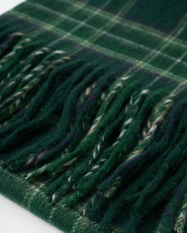 Close up of the GANT Mens Checked Wool Scarf - 374 Tartan Green