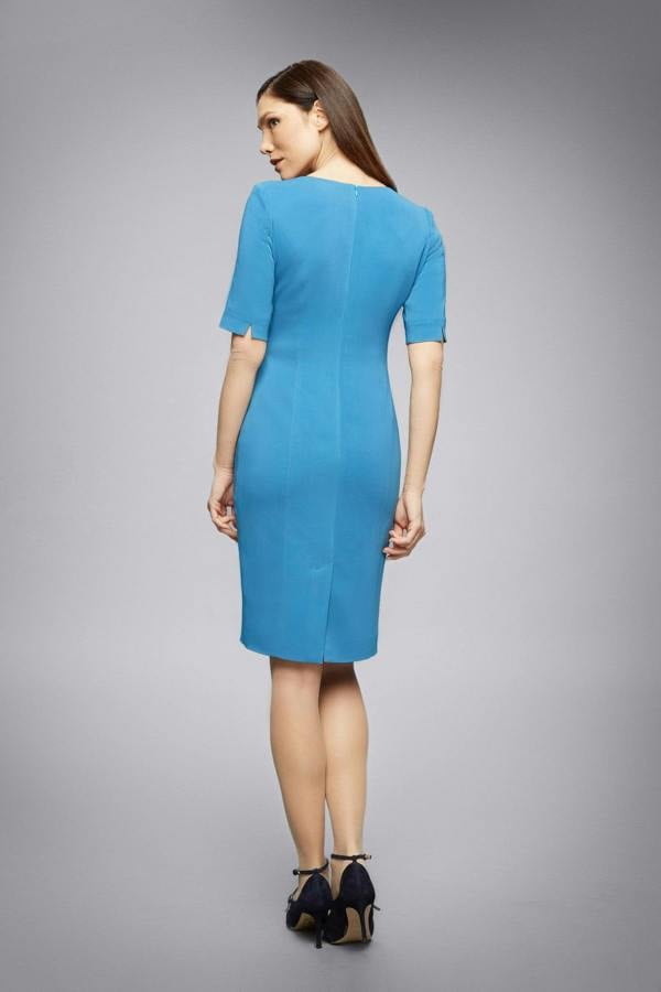 Rumour London Amelie fitted knee length dress with asymmetrical neckline in blue