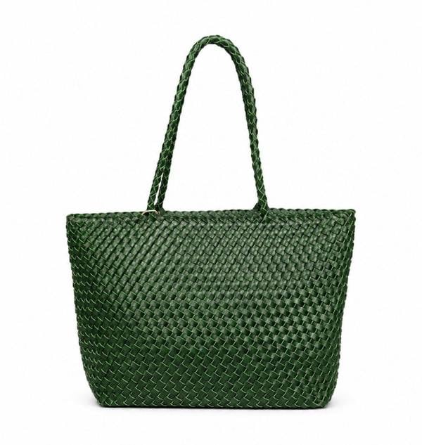 RIMINI Vegan Leather Weaving Shopping Bag 'Betty' - Green