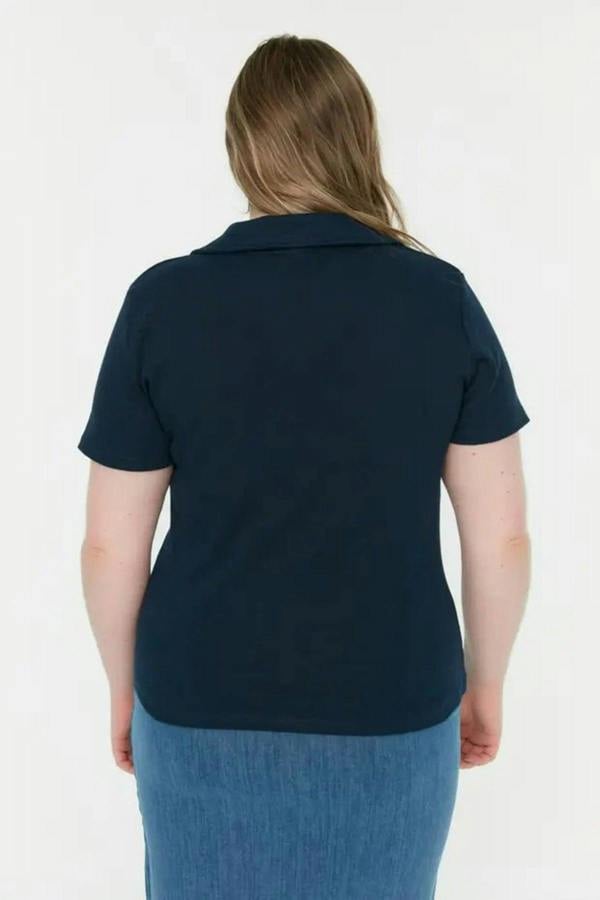 WOVCOR Polo Collar Body-Fitting Ribbed Knit Blouse