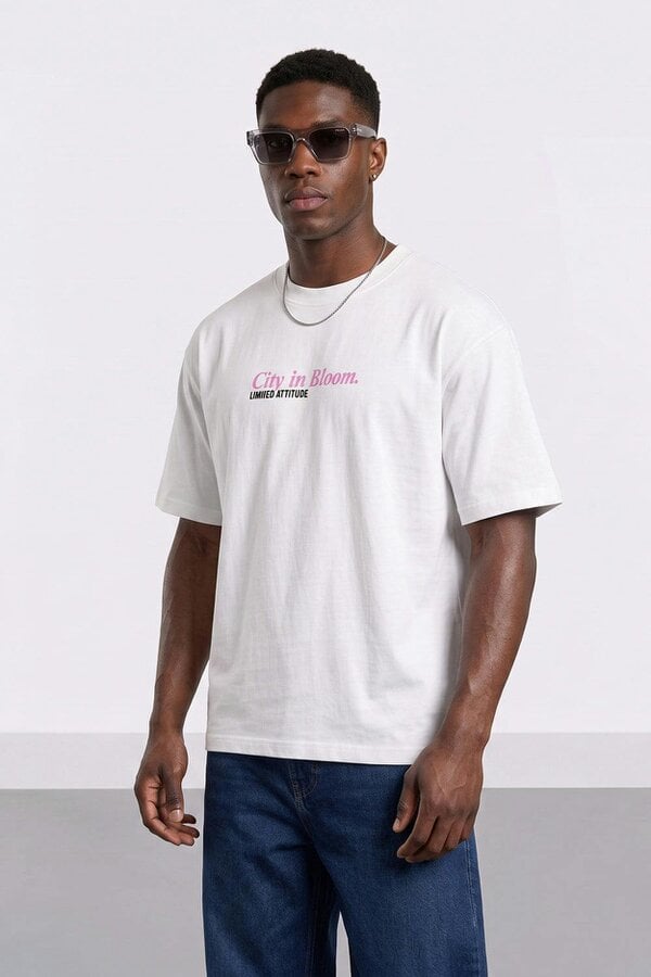 Tokyo City in Bloom Oversized Heavyweight Printed T-Shirt in White
