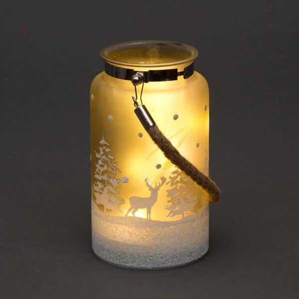 16cm Christmas Decorated Jar Table Forest Scene Lantern with Warm White LED Light image 1