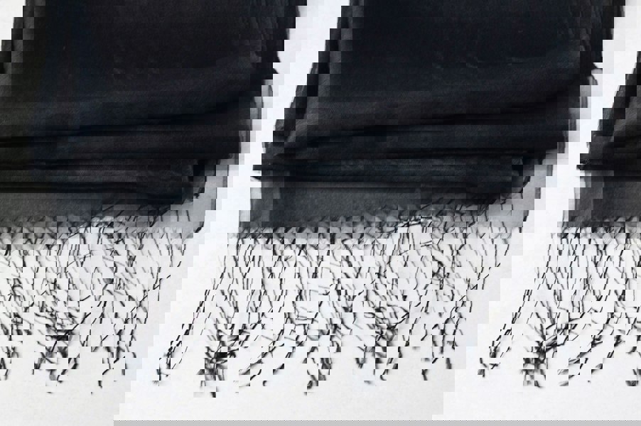 Antonia York Sophia Black Organza and Crepe Double Layered Silk/Viscose Tasselled Special Occasion Wrap