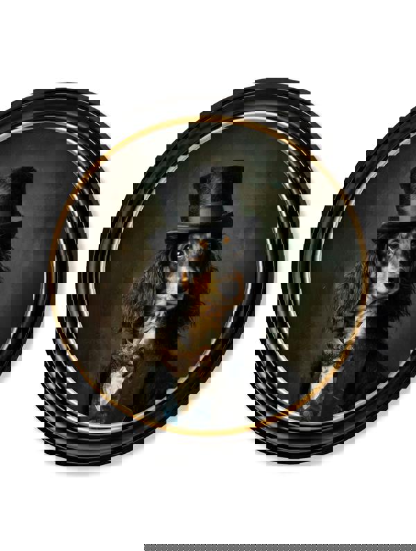 Exceptional Art Sir Sausageworth - Gentleman Dachshund Oxford round frame