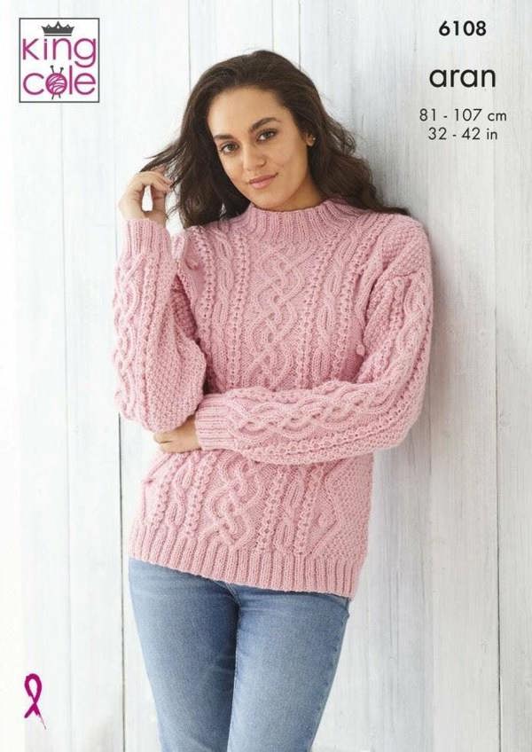 King Cole Wool Aran Knitting Pattern 6108, Cardigans, Sweaters for Women, 32 - 42 Inches