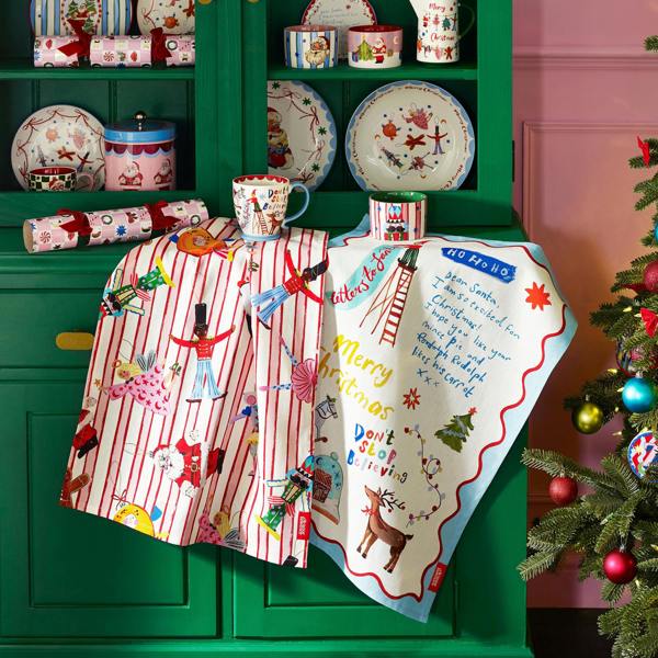 Eleanor Bowmer Dear Santa Cotton Kitchen Tea Towel Pack of 2 Bright