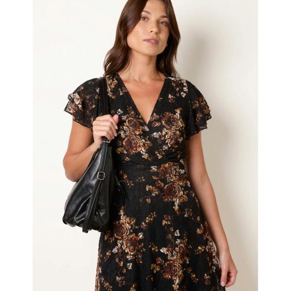 Blue Vanilla Floral Lace Double Sleeve Mini Dress