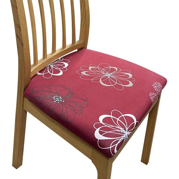 Anyseat Chair Cover Maroon Simple Floral White Pattern Print Stretch Seat Cover for Home Dinning Kitchen Washable Removable